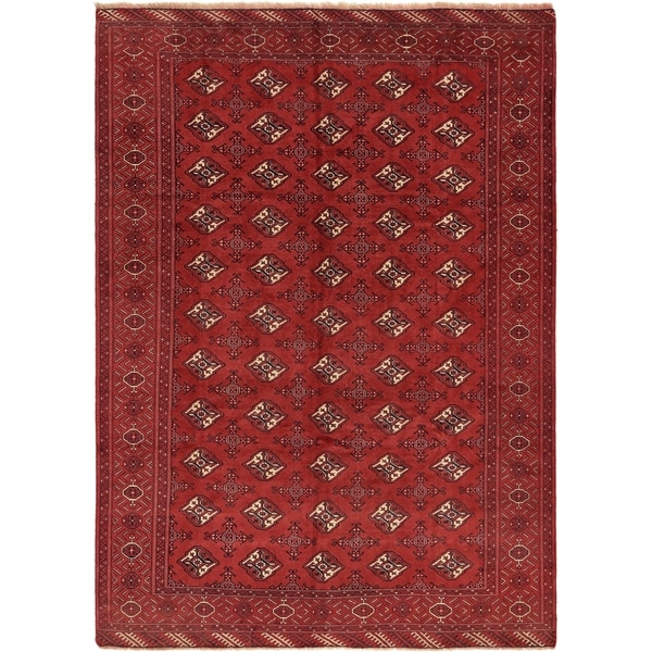 Hand Knotted Torkaman Semi Antique Wool Area Rug - 6' 8 x 9' 5