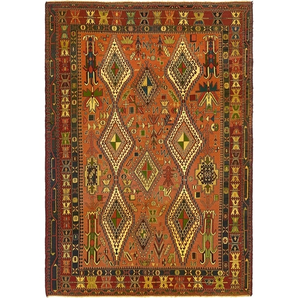 Hand Knotted Sumak Wool Area Rug - 6' 5 x 9' 7