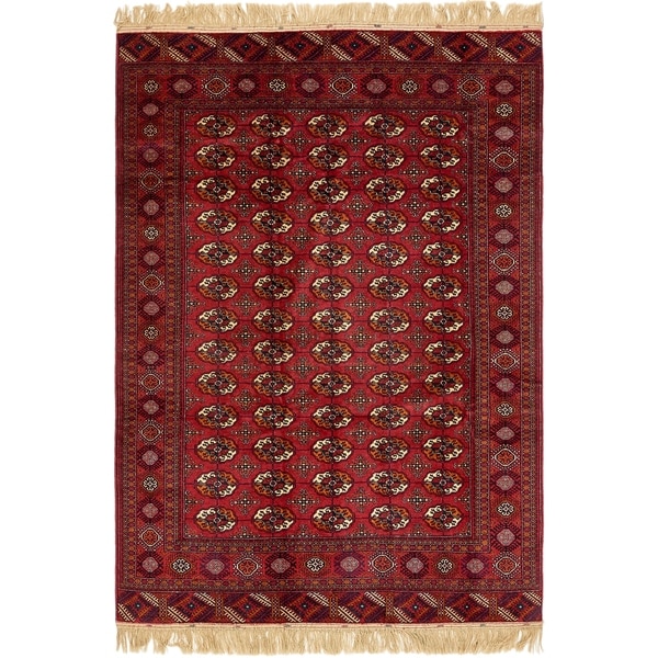 Hand Knotted Torkaman Wool Area Rug - 6' x 9' 4