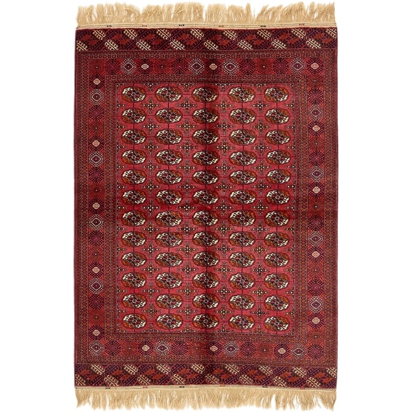 Hand Knotted Torkaman Wool Area Rug - 5' 4 x 7' 9