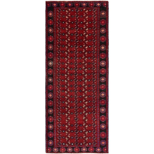 Hand Knotted Torkaman Semi Antique Wool Runner Rug - 3' 10 x 9' 6
