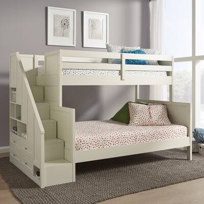 Naples Off-White Twin-over-Full Bunk Bed with Steps
