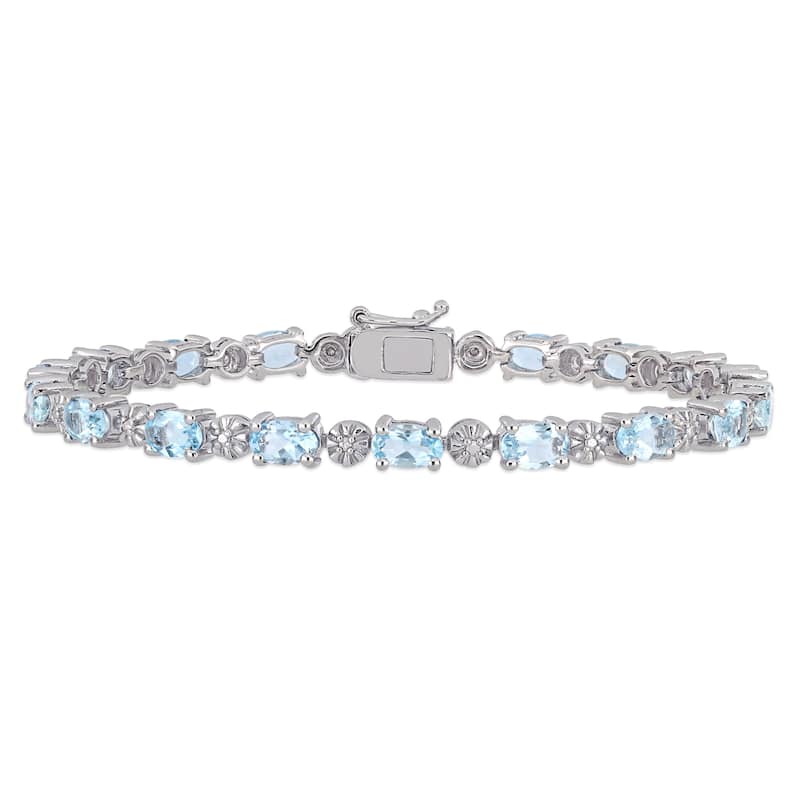 Miadora Sterling Silver Aquamarine and Diamond Accent Tennis Bracelet