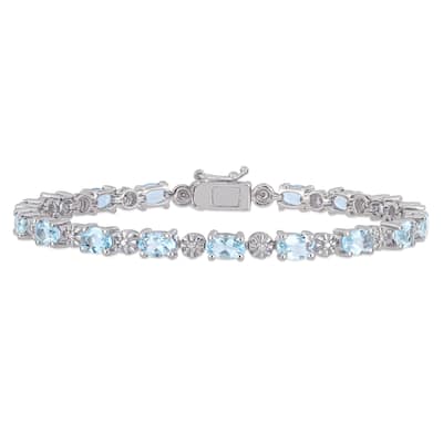 Miadora Sterling Silver Aquamarine and Diamond Accent Tennis Bracelet