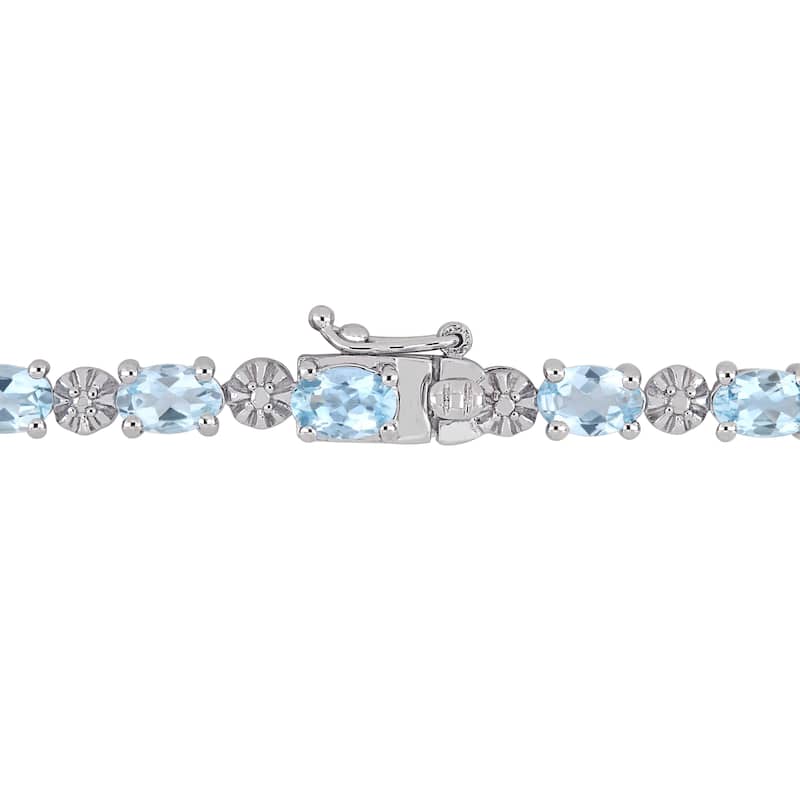 Miadora Sterling Silver Aquamarine and Diamond Accent Tennis Bracelet