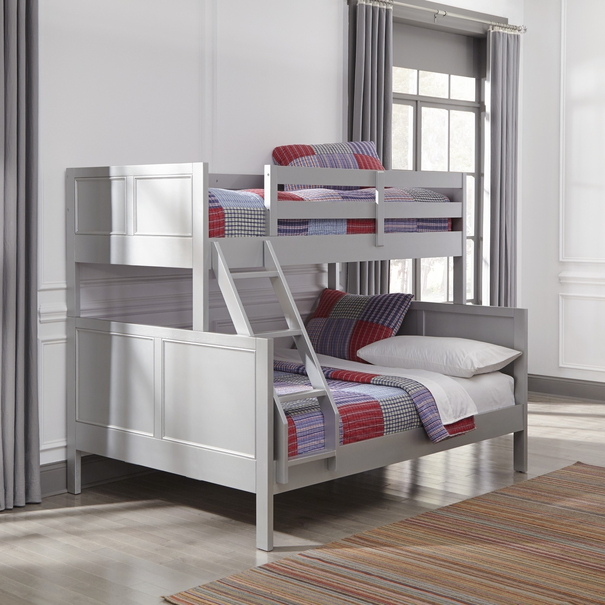 grey wooden bunk beds