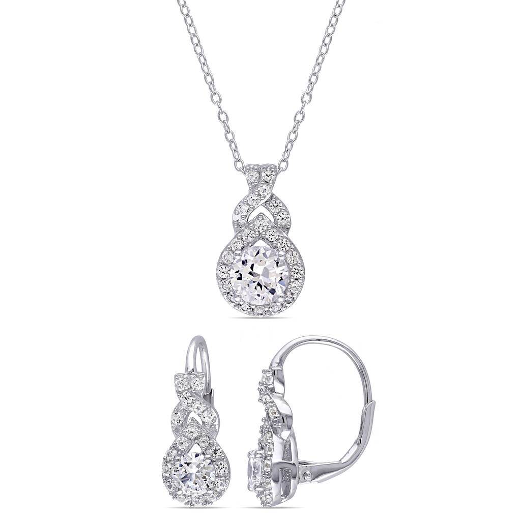 Miadora Sterling Silver Created White Sapphire Loop Halo Necklace and Earrings Set