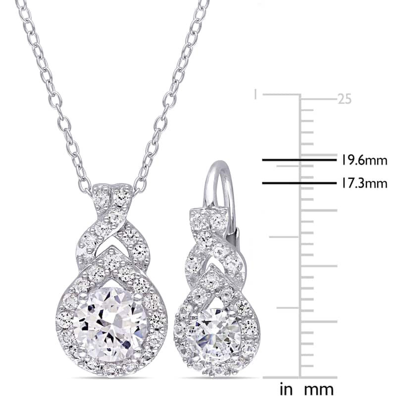 Miadora Sterling Silver Created White Sapphire Loop Halo Necklace and Earrings Set