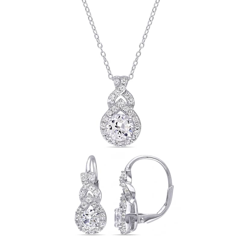 Miadora Sterling Silver Created White Sapphire Loop Halo Necklace and Earrings Set