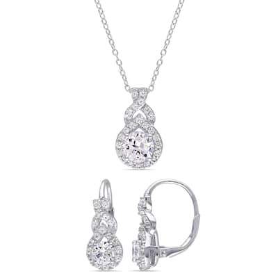 Miadora Sterling Silver Created White Sapphire Loop Halo Necklace and Earrings Set
