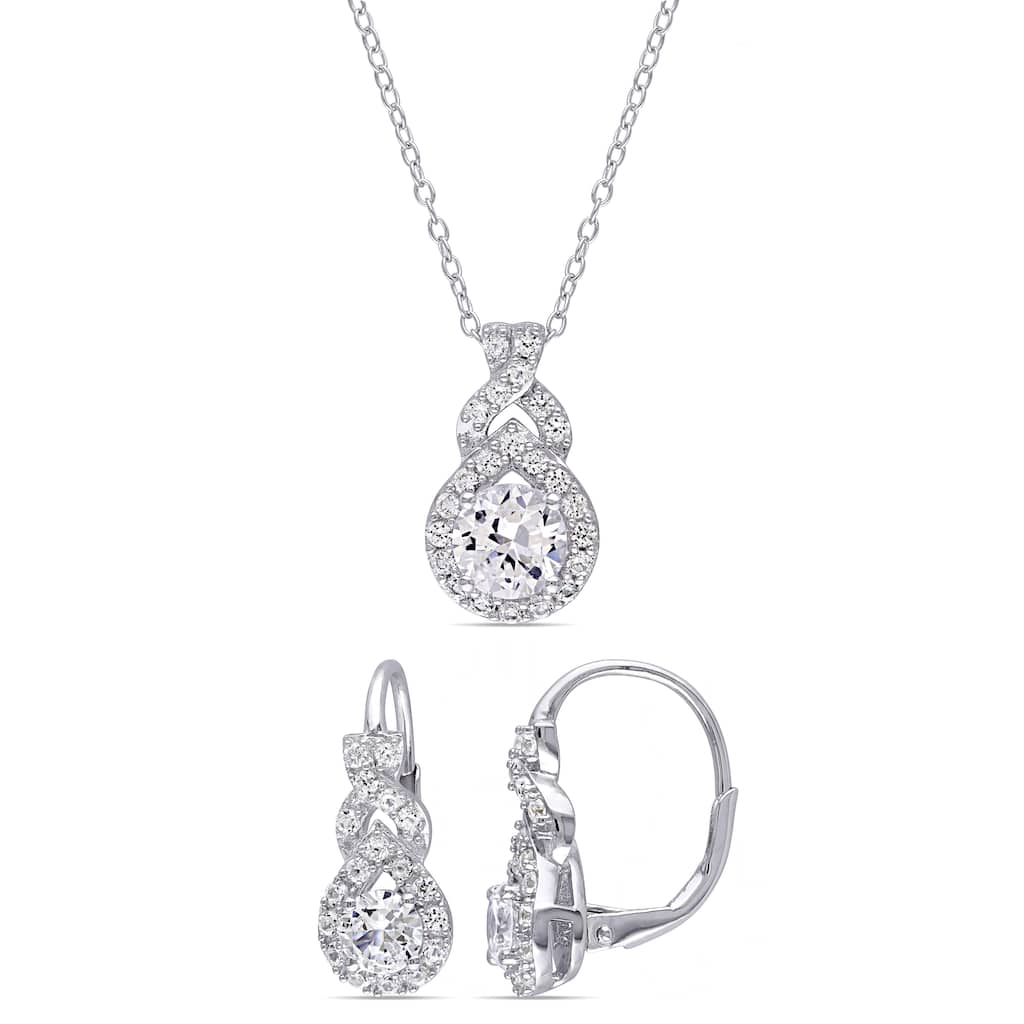 Miadora Sterling Silver Created White Sapphire Loop Halo Necklace and Earrings Set