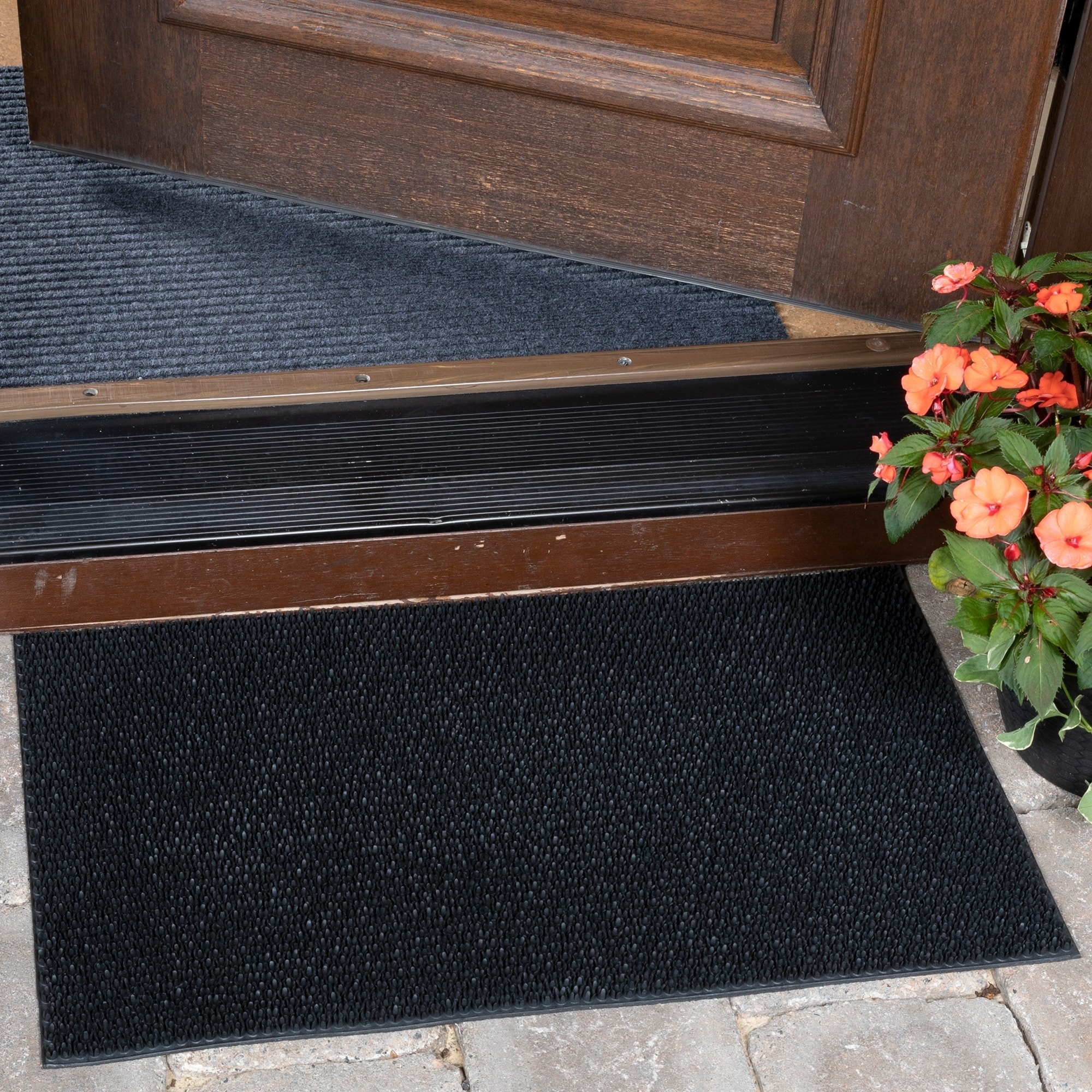 DirtOff Rectangular Black Elanji Pattern Rubber Doormat - Bed Bath