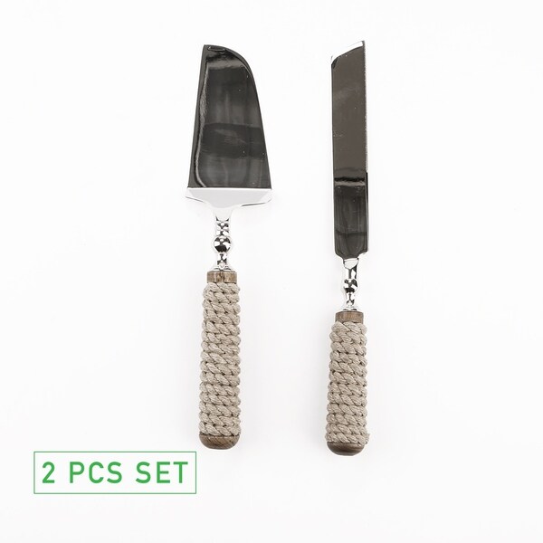 Mind Reader Roped Dessert Utensil Set, 2 Piece Dessert Tool Set, Stainless Steel, Roped Handle, Knife, Server, Silver