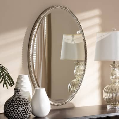 Contemporary Antique Silver Oval Wall Mirror by Baxton Studio - Antique Silver