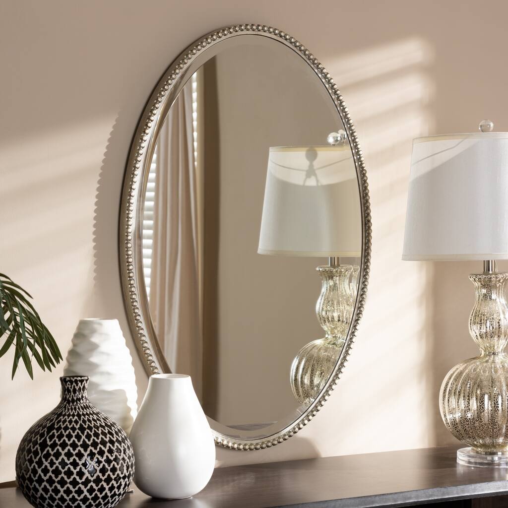Contemporary Antique Silver Oval Wall Mirror by Baxton Studio - Antique Silver