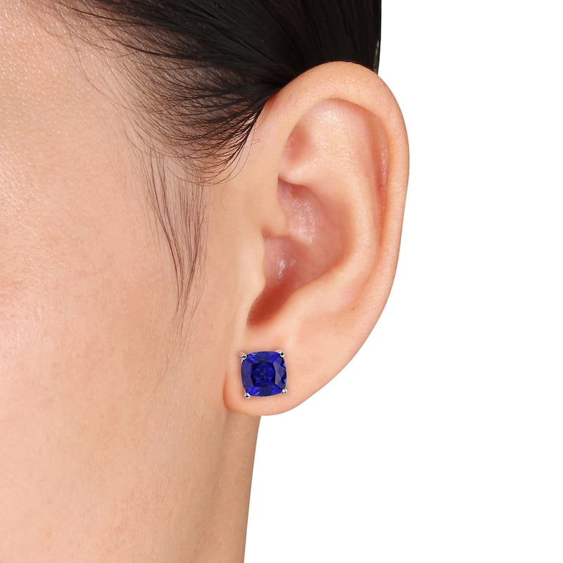 Miadora Sterling Silver Created Ruby & Created Blue & White Sapphire Solitaire Stud Earring Set
