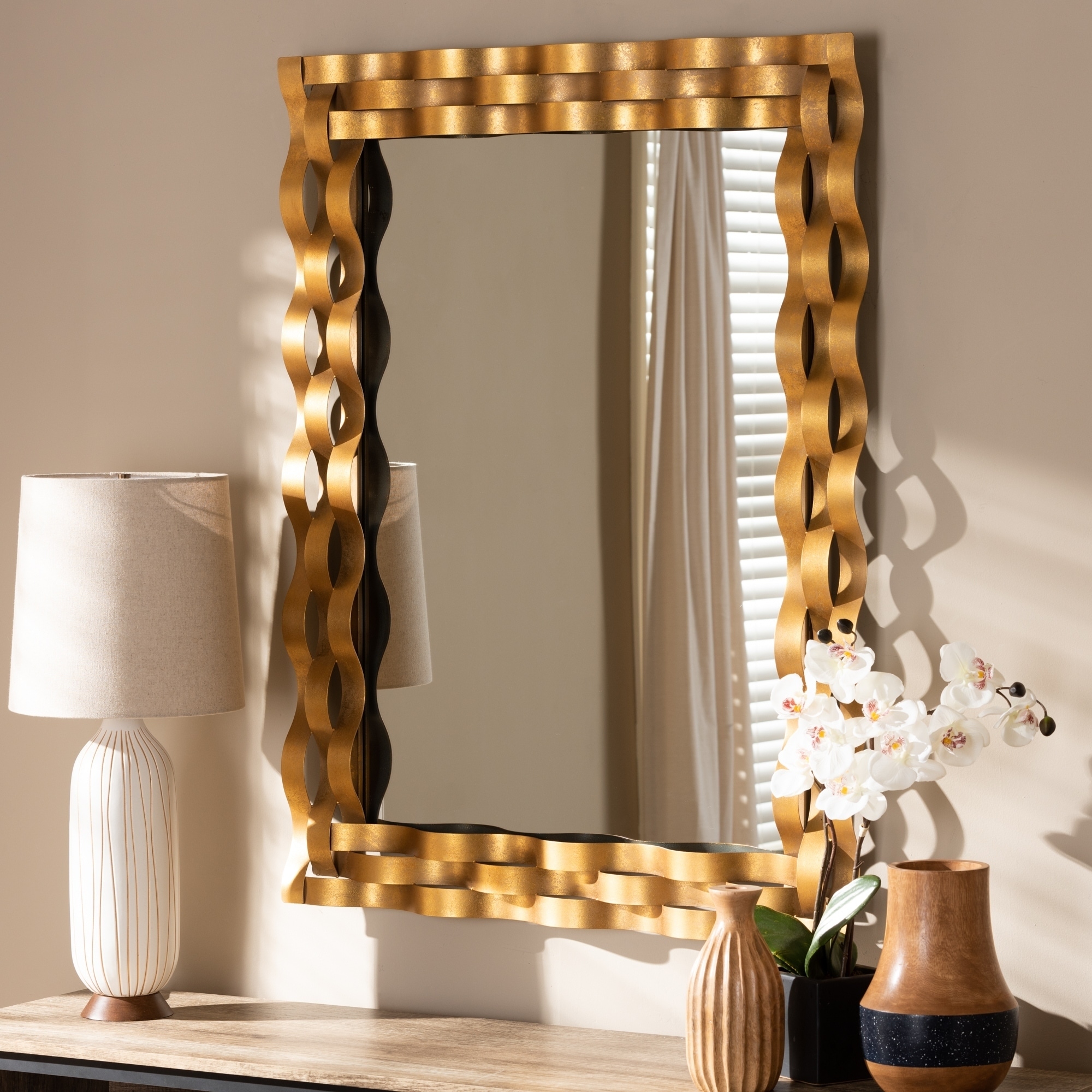 Contemporary Antique Gold Rectangular Wall Mirror by Baxton Studio