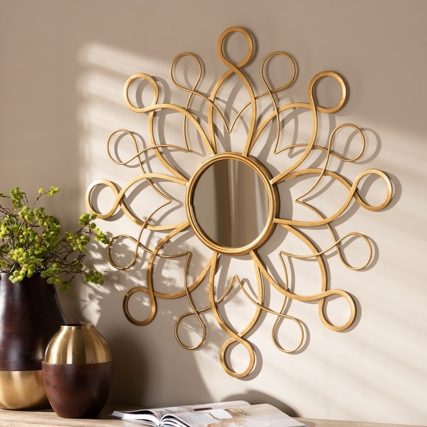Contemporary Antique Gold Round Wall Mirror by Baxton Studio Antique