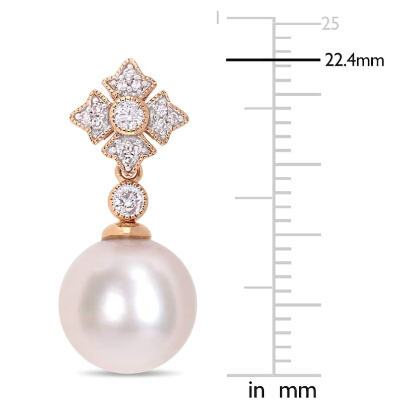 Miadora 10k Rose Gold Cultured Freshwater Pearl 1/5ct TDW Diamond Earrings (9.5-10mm)