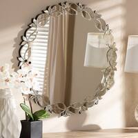 Round Accent Wall Mirror with Scalloped Design and Beveled Edges, Silver