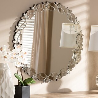 Contemporary Silver Round Petal Leaf Wall Mirror by Baxton Studio - Antique Silver