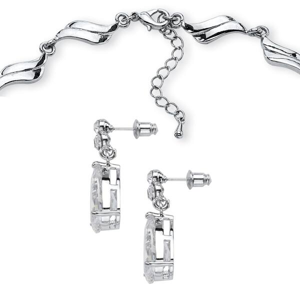 White Cubic Zirconia and Stainless Steel Chain Earrings