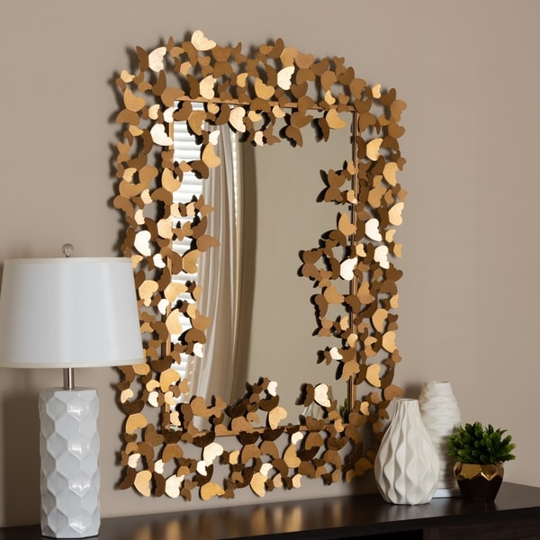 Contemporary Antique Gold Butterfly Wall Mirror by Baxton Studio