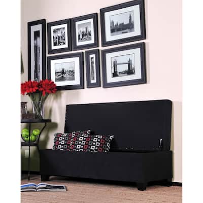 Handy Living Black Microfiber Bench Wall Hugger Storage Ottoman
