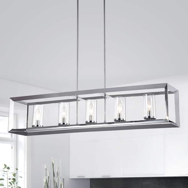 slide 2 of 3, Ciel 41-inch Chrome Finish 5-Light Chandelier