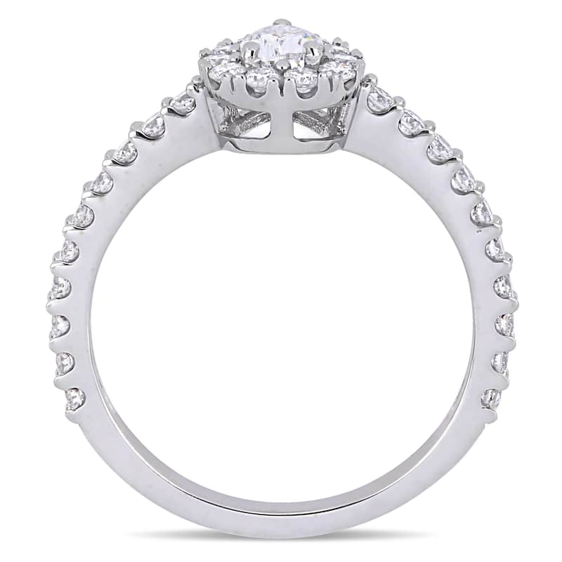 1ct TDW Diamond Teardrop Halo Engagement Ring in 14k White Gold by Miadora