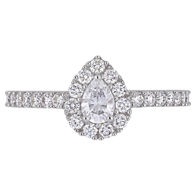 1ct TDW Diamond Teardrop Halo Engagement Ring in 14k White Gold by Miadora