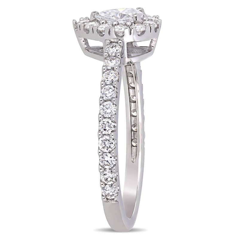 1ct TDW Diamond Teardrop Halo Engagement Ring in 14k White Gold by Miadora