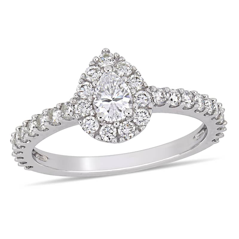 1ct TDW Diamond Teardrop Halo Engagement Ring in 14k White Gold by Miadora