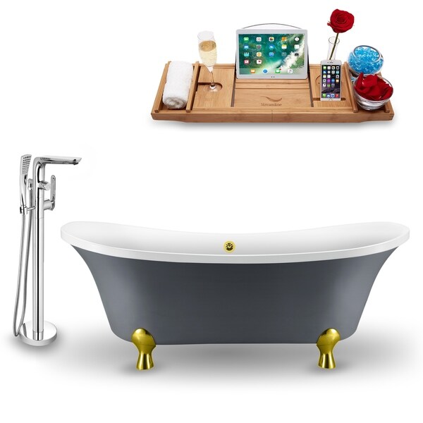 Tub, Faucet and Tray Set Streamline 68" Clawfoot NH921GLD-GLD-120