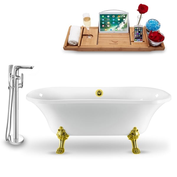 Tub, Faucet and Tray Set Streamline 68" Clawfoot NH861GLD-GLD-120