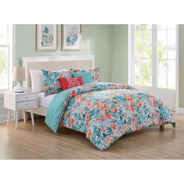 Porch & Den Holmes Reversible Floral Chevron Duvet Cover Set