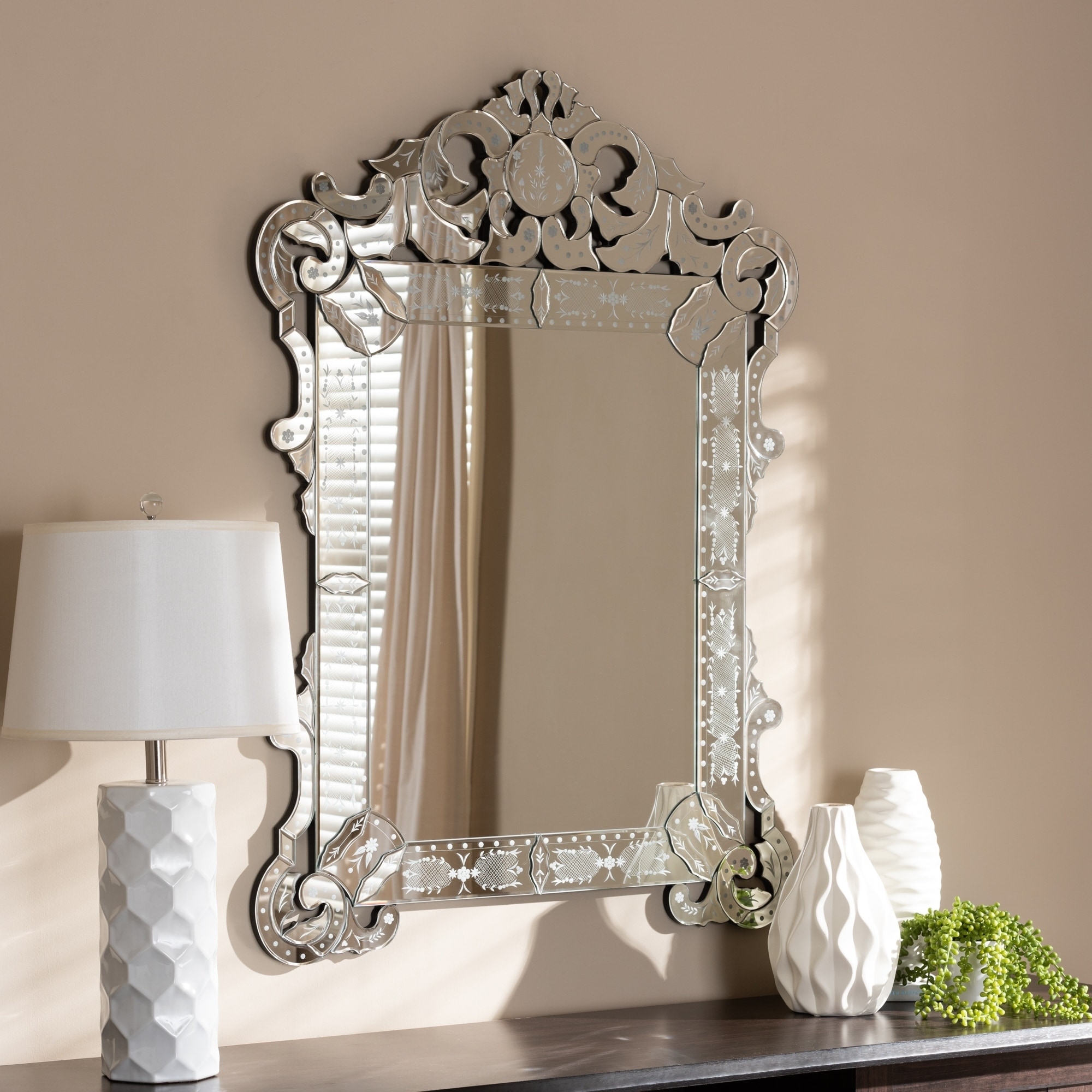 Traditional Silver Venetian Style Wall Mirror By Baxton Silver Venetian Style Wall Mirror