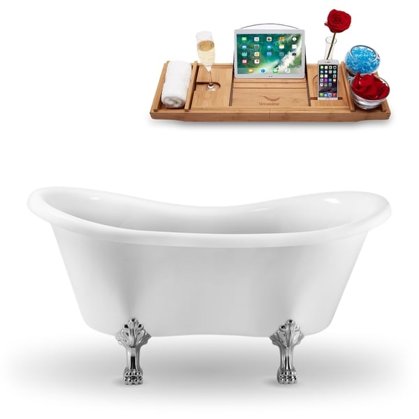 62" Streamline N1020CH Clawfoot Tub and Tray With External Drain