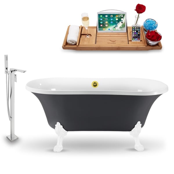 Tub, Faucet and Tray Set Streamline 60" Clawfoot NH860WH-GLD-140