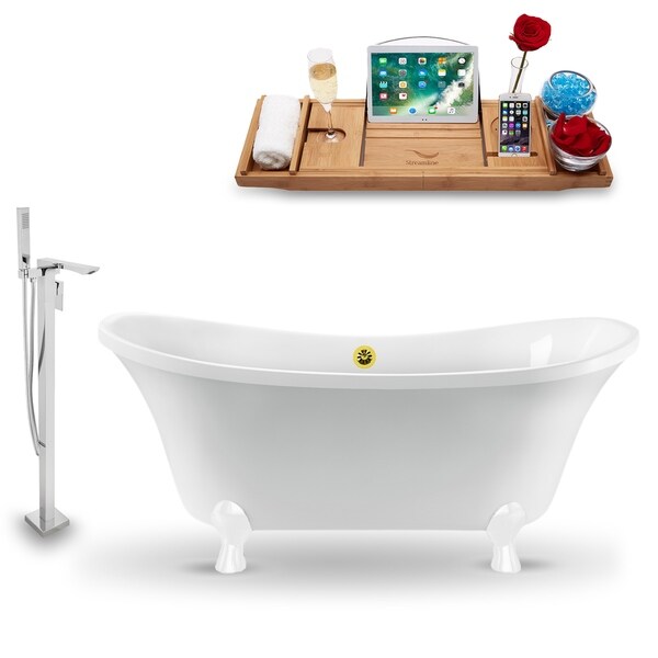 Tub, Faucet and Tray Set Streamline 60" Clawfoot NH920WH-GLD-140