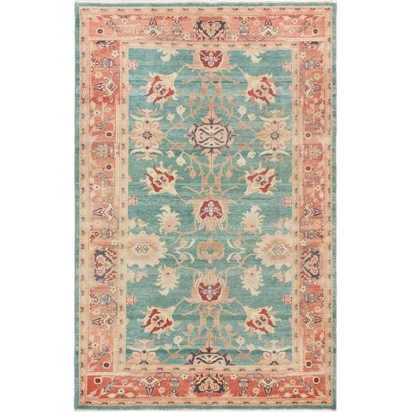 ECARPETGALLERY Hand-knotted Authentic Ushak Teal Wool Rug - 5'8 x 8'11