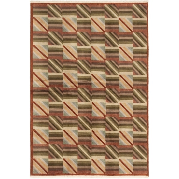 ECARPETGALLERY Hand-knotted Aurora Beige, Brown Wool Rug - 5'8 x 8'0