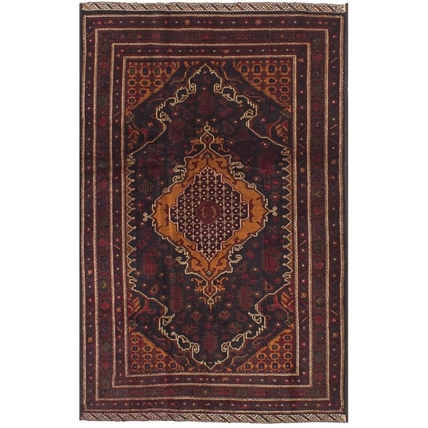 ECARPETGALLERY Hand-knotted Royal Baluch Black, Brown Wool Rug - 4'0 x 6'6