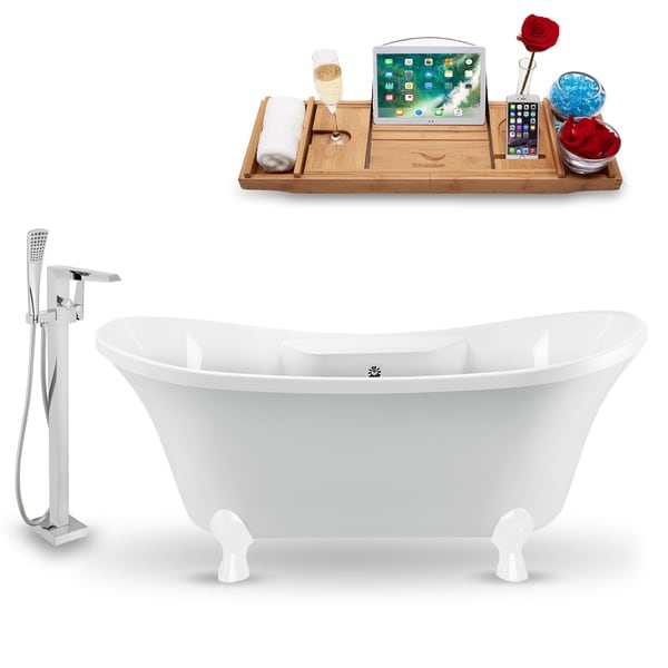 Tub, Faucet and Tray Set Streamline 60" Clawfoot NH900WH-CH-100