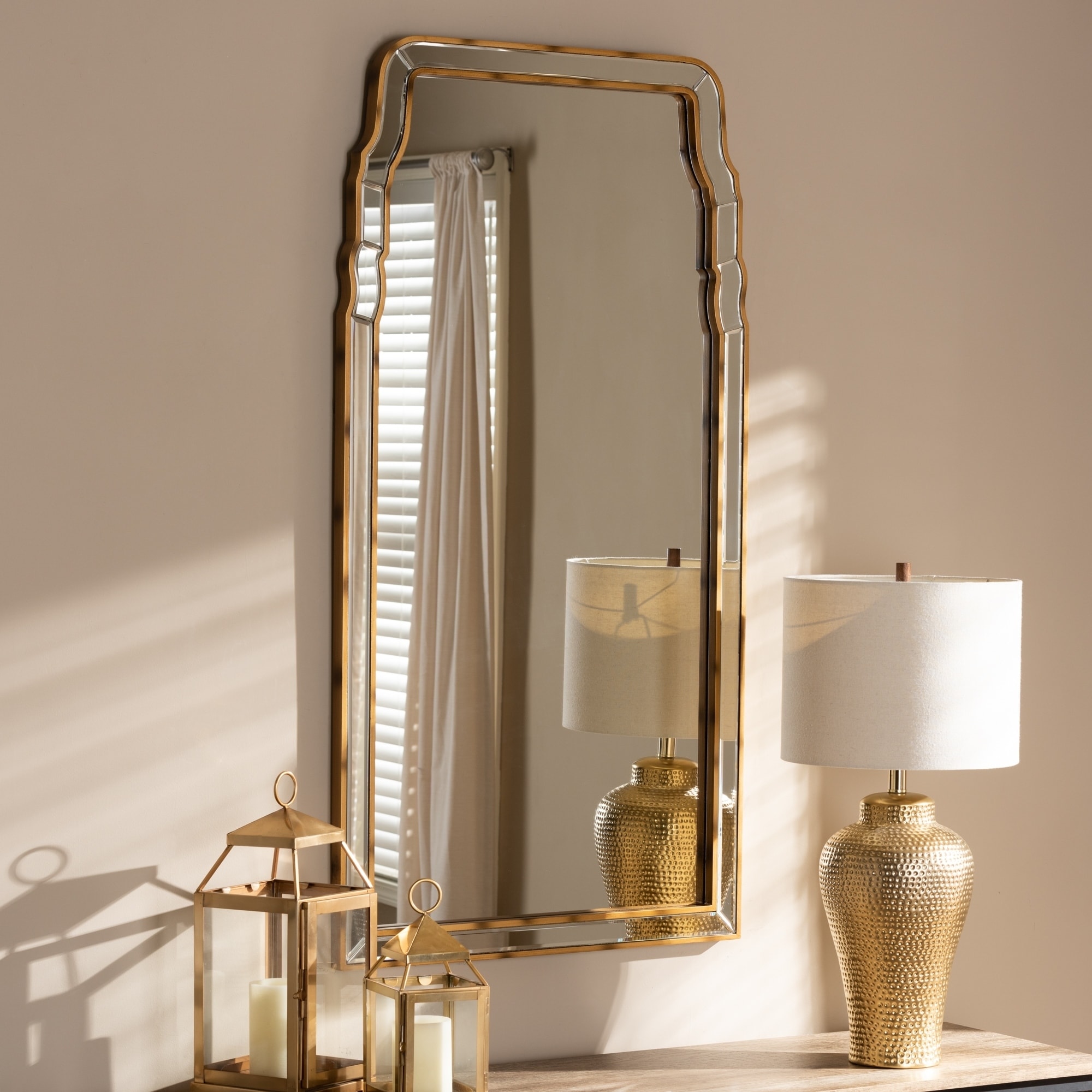 Queen Anne Style Antique Gold Wall Mirror by Baxton Studio