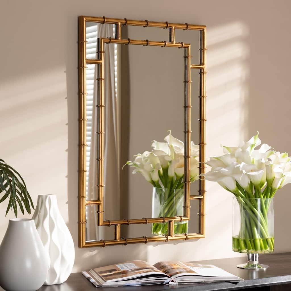 Contemporary Gold Bamboo Style Wall Mirror by Baxton Studio - Antique Gold