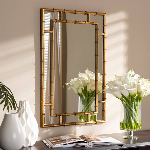 Contemporary Gold Bamboo Style Wall Mirror by Baxton Studio - Antique Gold