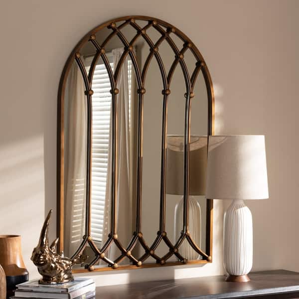 Shop Vintage Antique Bronze Arched Window Wall Mirror By Baxton
