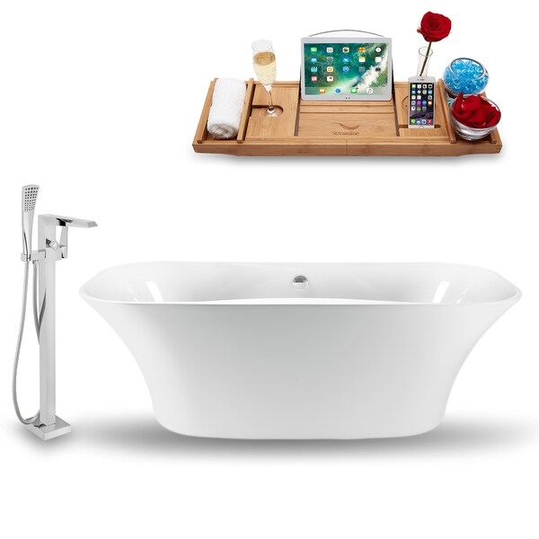 Streamline Nh1060 100 Glossy White Acrylic 59 Inch Freestanding Streamline Nh1060 100 Glossy White Acrylic 59 Inch Freestanding Tub Faucet And
