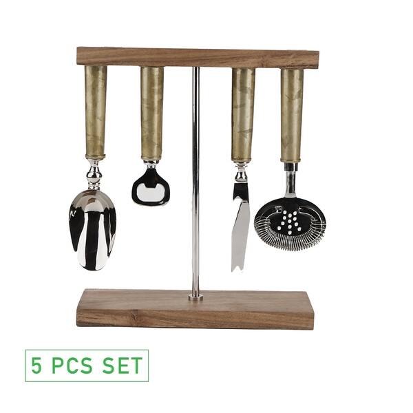 Galvanized Bar Set with Organizer Stand for Perfect Bartending Kit Silver 4-Piece Bar Set Stand Galvanized Bar Set with Organizer Stand for Perfect Bartending Kit Silver 4-Piece Bar Set Stand